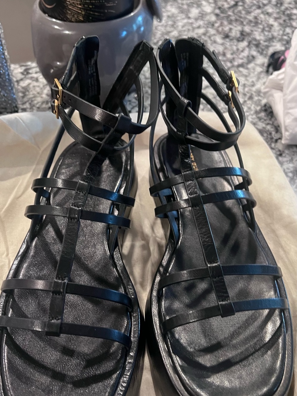 Tory Burch Black Multi-Strap Leather Sandals